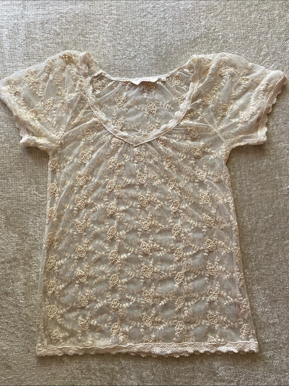 Sundance Sheer Floral Embroidered Short-Sleeve Top in Cream